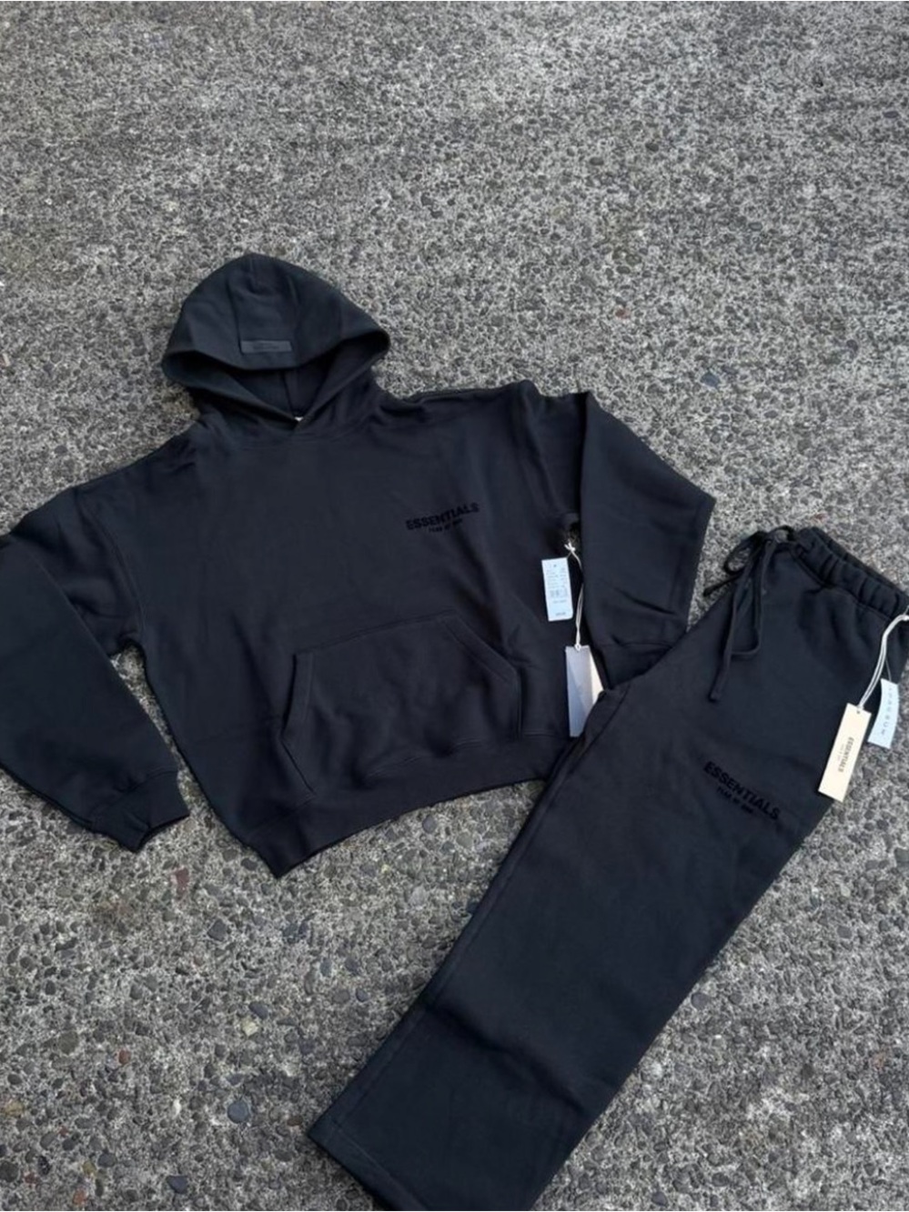 Essentials Men’s Black Hoodie Sweats Set — Minimal Logo